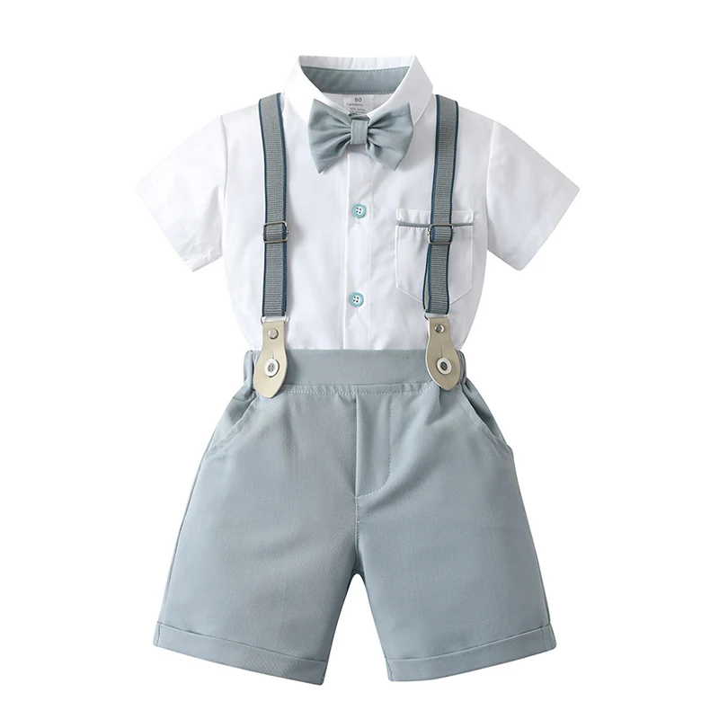 

Summer Baby Boy Clothes Set Short Sleeve Shirt Bowtie +Suspenders Shorts 3pcs Kids Birthday Party Children Gentleman Suit 1-6Y