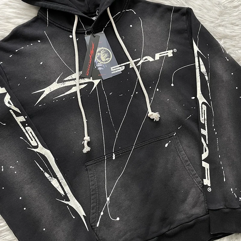 Hellstar Studios Classic Print Logo Hoodie Sweatshirt Street Style Retro Washed Straight Leg Fit Hooded Crew Neck Youth Fashion view 3