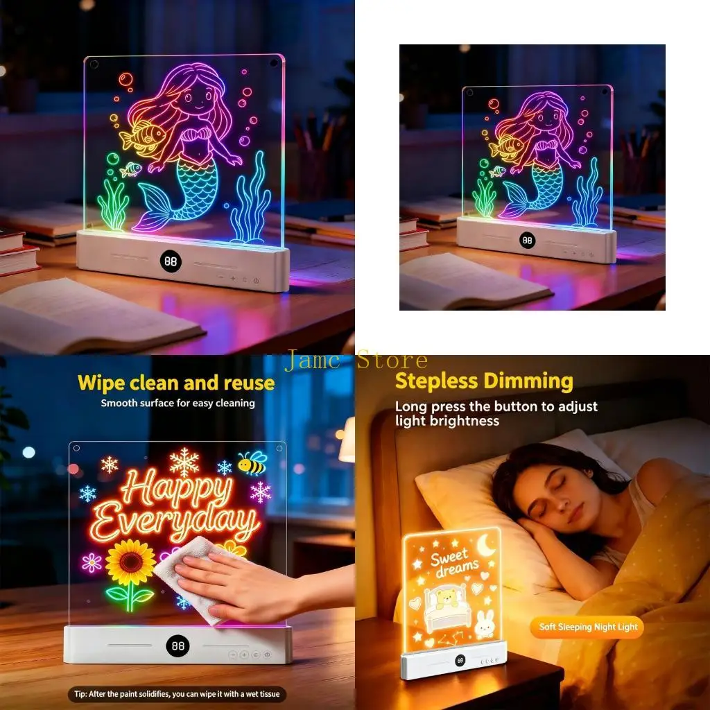 LX0B Washable Glow Board Set With Markers Great For Group Activities And Learning