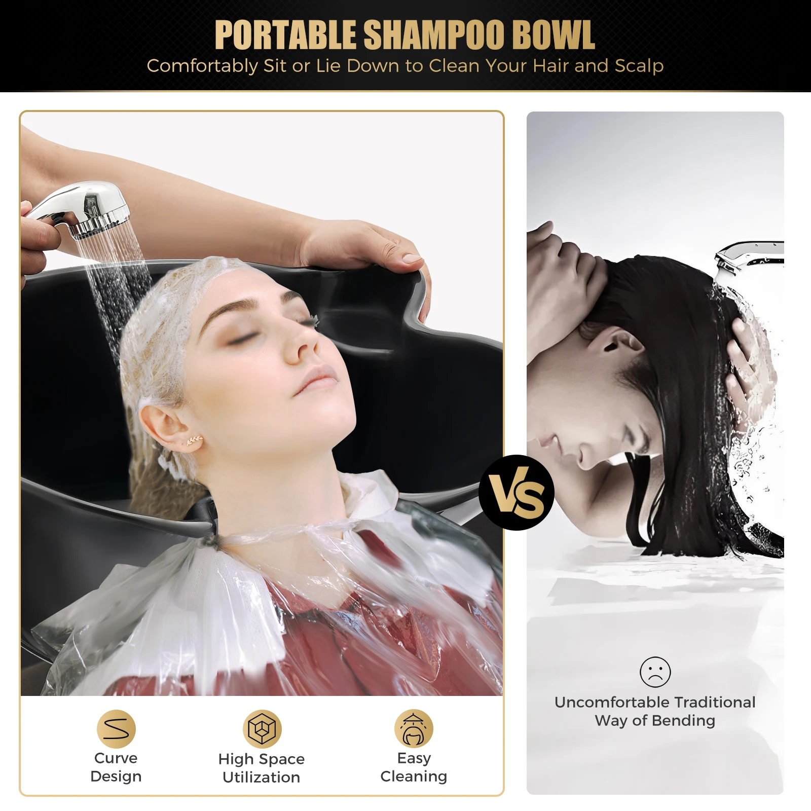 

Portable Mobile Shampoo Basin Deep Sink W/ 2 Water Tanks, Adjustable Height Hair Washing Sink With Pump & Foot Pedal &Brakes