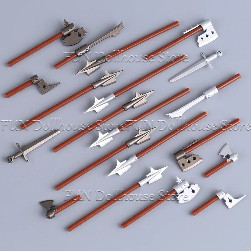 MOC Mittelalterliche Ritter-Soldaten-Figuren, Zubehör, Militärische Waffen, Bausteine, Armee-Schwert, Langspeer, Kriegsaxt, Mini-Modell, Bausteine, Spielzeug für Jungen