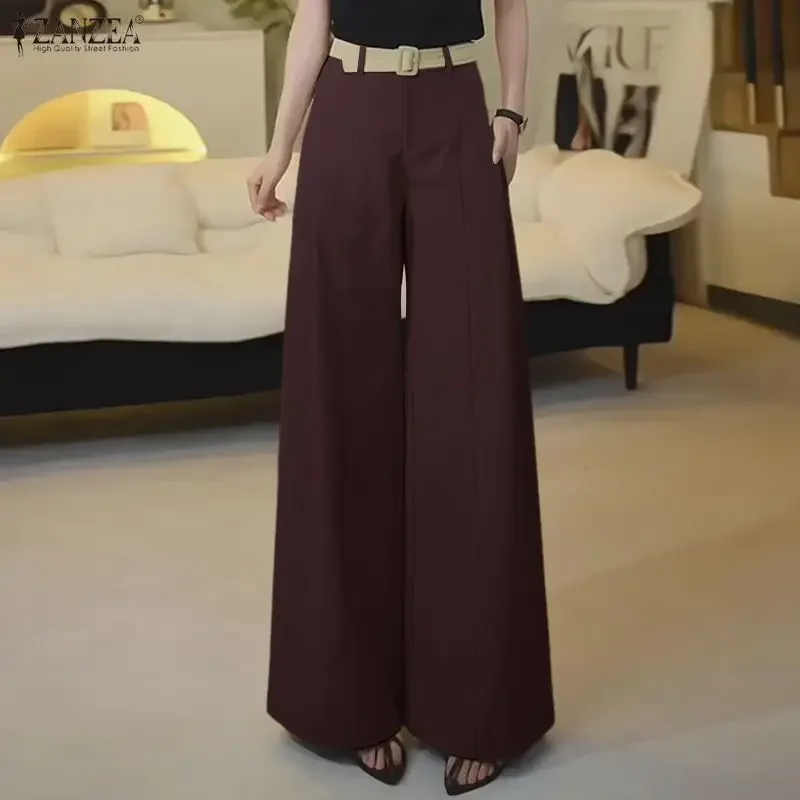 

Летняя женская элегантная офисная одежда Коричневые широкие брюки с высокой талией и эластичной спиной Однотонные свободные брюки ZANZEA Женские брюки