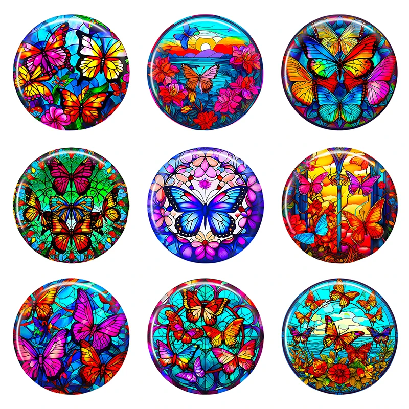 8mm 10mm 12mm 25mm 16mm 18mm 20mm DIY Photo Glass Cabochons Round Cameo Set Handmade Settings Stone Butterfly NE74