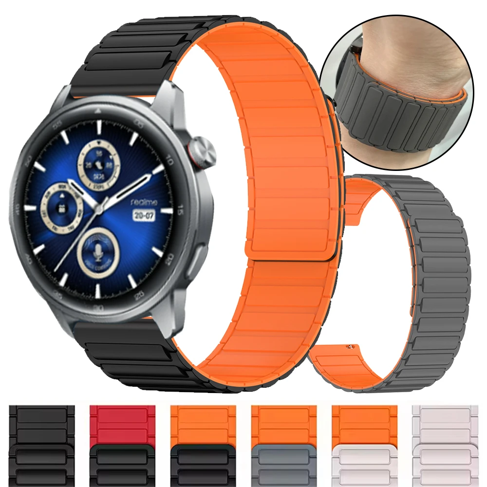 22mm Magnetic Loop Silicone Watchbands For Realme Watch S2/2 3 S Pro Strap Bracelet For COROS APEX 4 42mm Sports Belt Wristbands