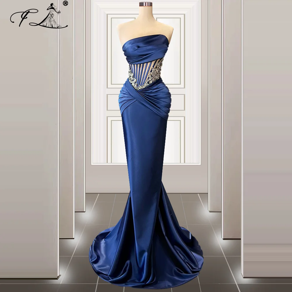 Arabic Royal Blue Mermaid Evening Dresses Off The Shoulder See Through Dubai Prom Dress Vestidos De Fiesta Customized