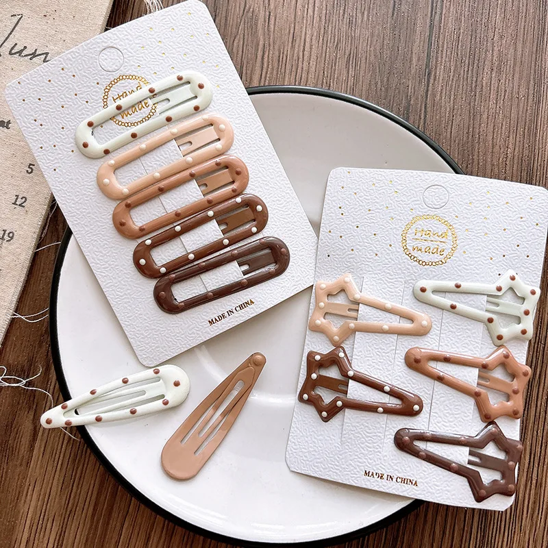 

Заколки для волос цвета чая с молоком, зажимы BB с мраморным вихревым дизайном, безникелевые защитные застежки для чувствительной кожи головы, 5 шт. в упаковке