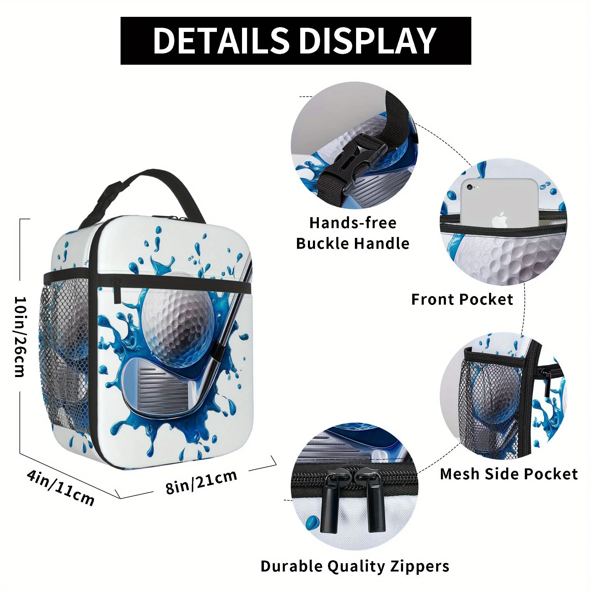 1pc, Golf Ball and Club with Water Splash Printed Thermal Bag, Insulated Bag, No Food Contact, Suitable for Home, Restaurant, Of