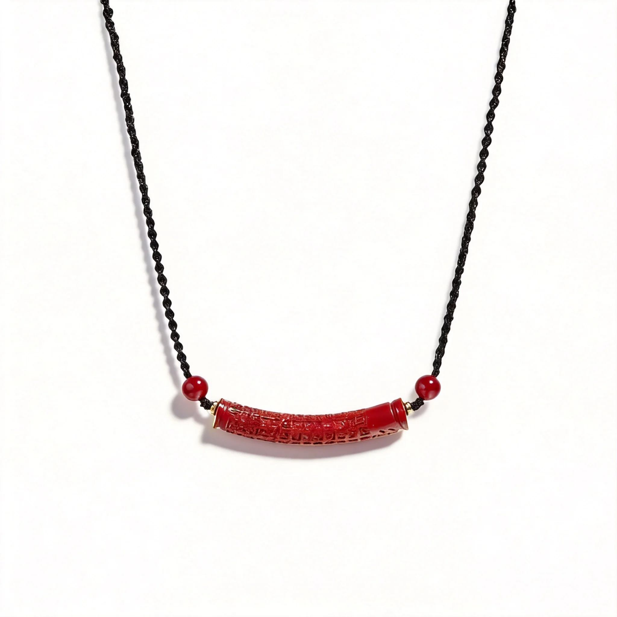 Traditional Chinese Style Good Fortune Purple Gold Cinnabar Heart Sutra Curved Tube Pendant Clavicle Necklace For Women Handmade