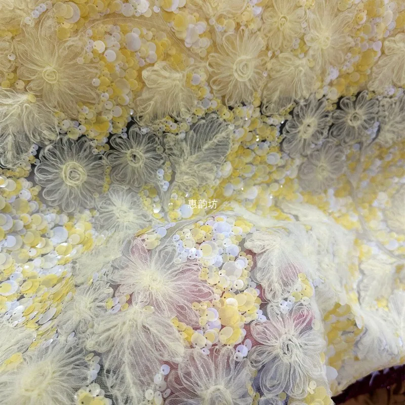 

Sequin bead embroidery floral lace fabric for