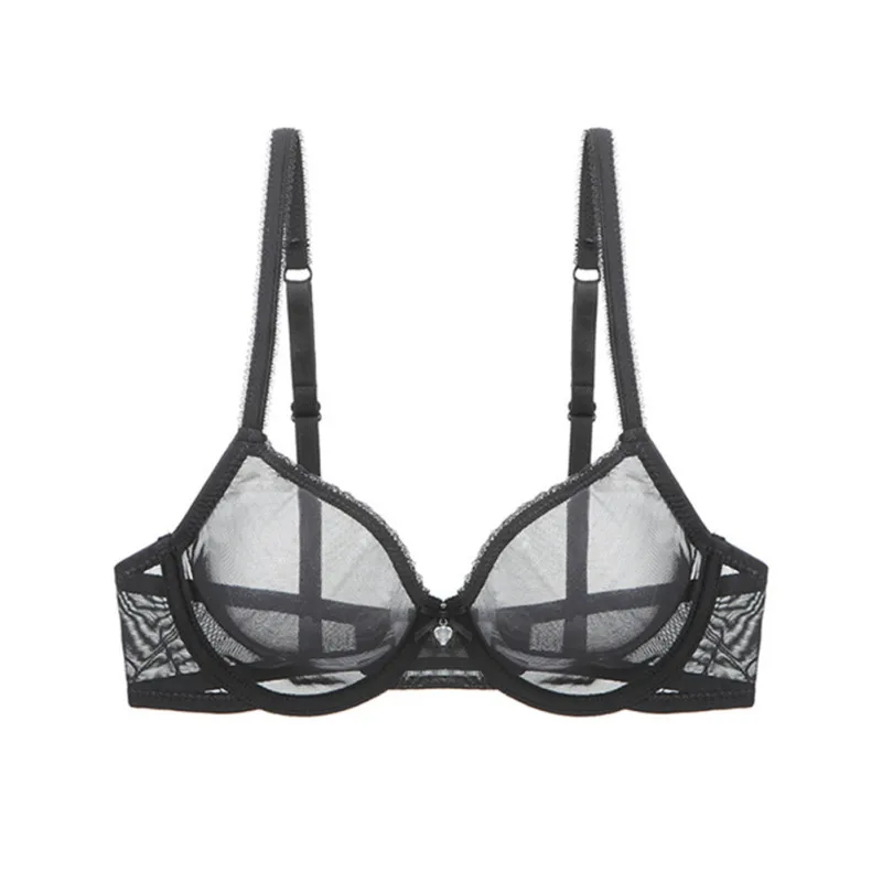 Japanese minimalist perspective bra, ultra-thin breathable mesh, steel ring bra, gathering sexy lingerie for women