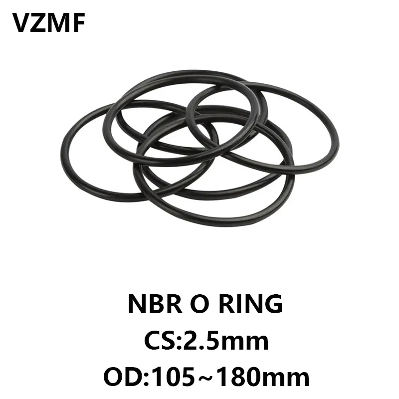 

NBR O Ring Gasket Thickness CS 2.5mm OD 105~180mm Nitrile Rubber Round O Type Corrosion Oil Resist Sealing Washer Blackr