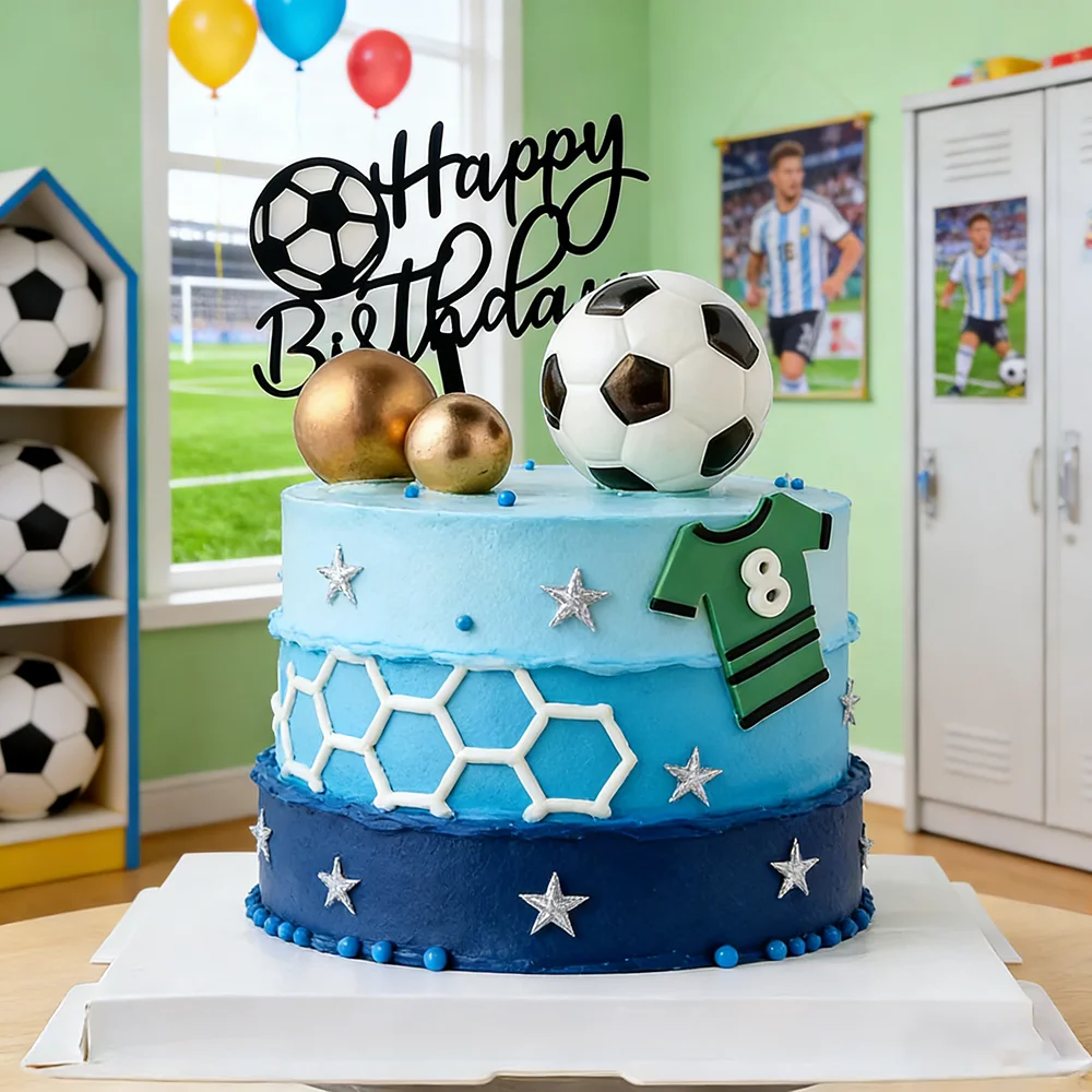 Football Boy Cake Decoration Soccer Field Player Doll Cupcake Topper Happy Birthday Decoration Sports Children's Party Supplies
