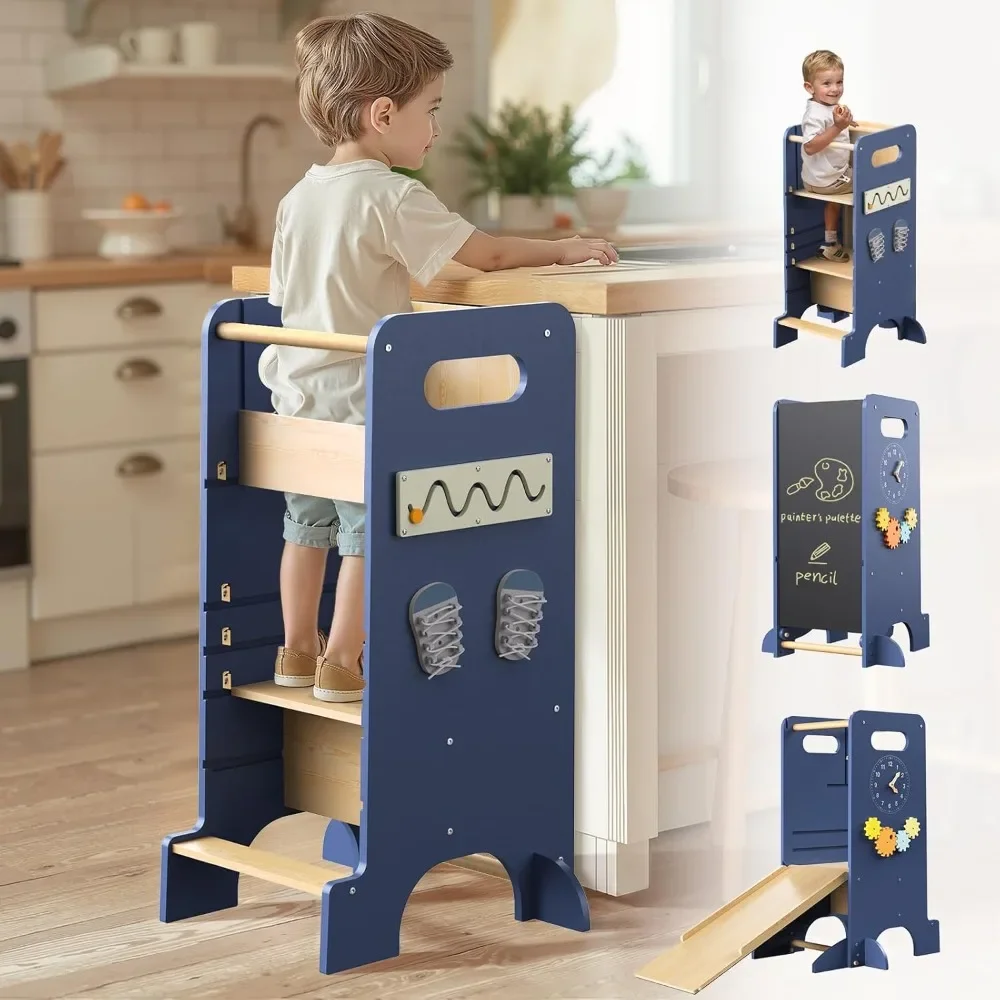 

Toddler Tower 4-in-1 Multifunctional Kitchen Step Stool Helper with Removable Safety Board, Adjustable Heights, Slide, Highchair