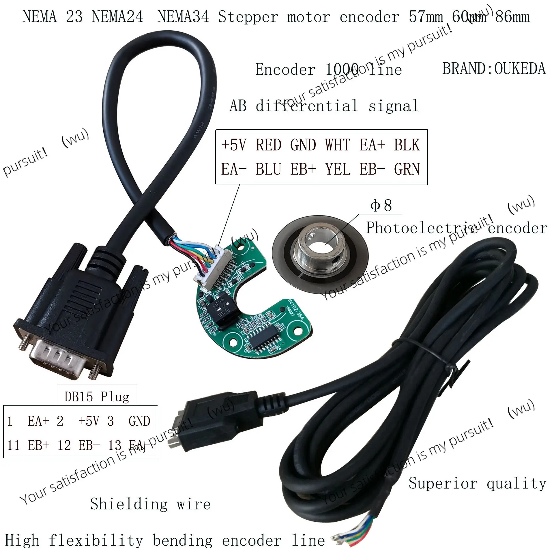 57/60/86 stepper motor encoder DB15 encoder adapter extension cable, photoelectric encoder