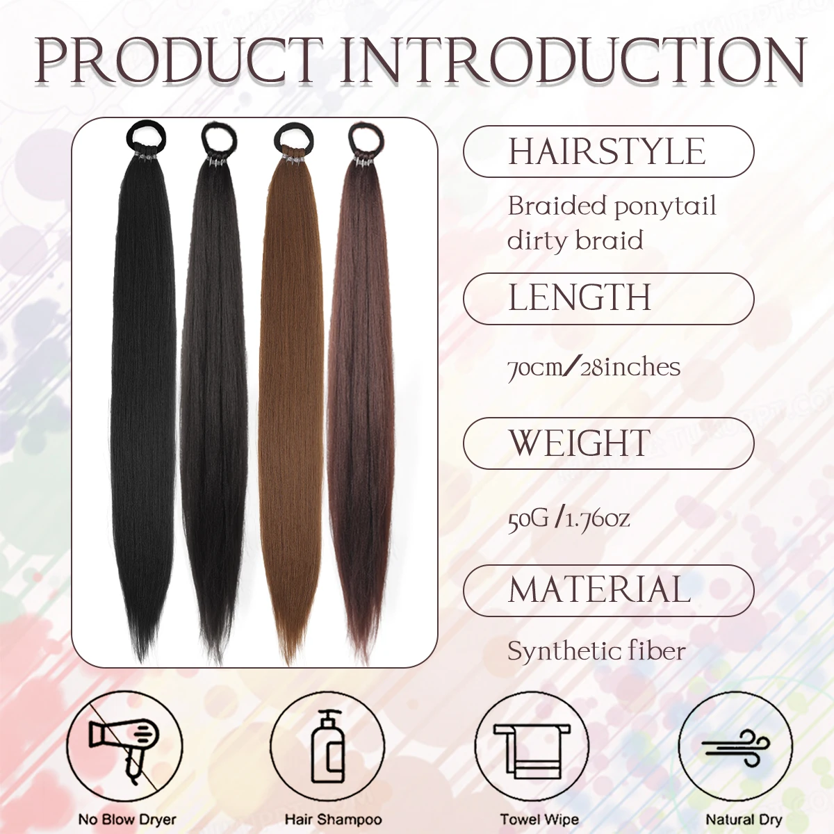 Braid DIY Ponytail Extensions Synthetic With Hair Tie Wrap Around Hair Braid Extensions Tail Rubber Band Hair Ring 28 Inch Ombre