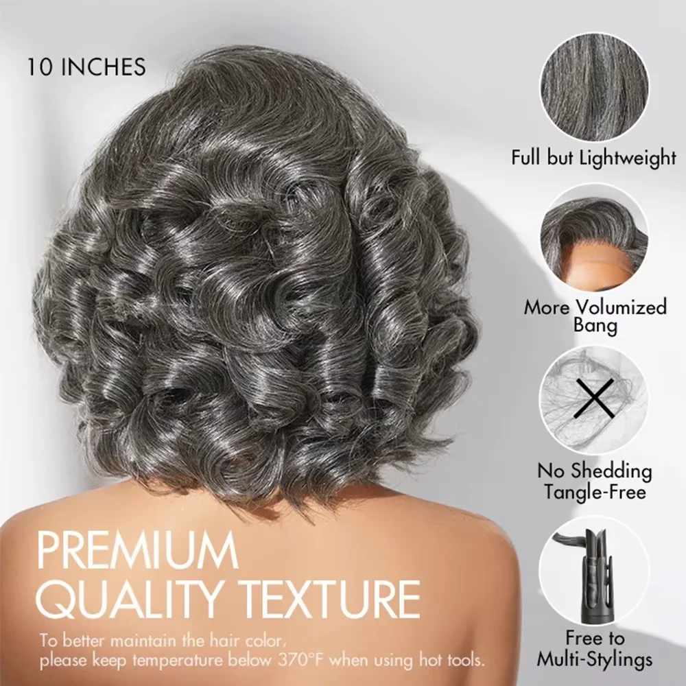 솔트 앤 페퍼 밥 가발 인모 글루리스 14인치 5x5 프리컷 레이스 글루리스 그레이 컬러 가발 브라질 바디 웨이브 인모 가발