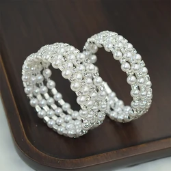 1pc Elegant Crystal Imitation Pearl Bracelet Multilayer Stretchable Pearl Bracelet For Women Bridal Jewelry Gift