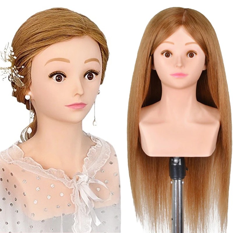 

Высококачественная 80% человеческие волосы, голова манекена с плечом, женские кукольные головки, 26 дюймов, волосы для плетения прически, практика манекена