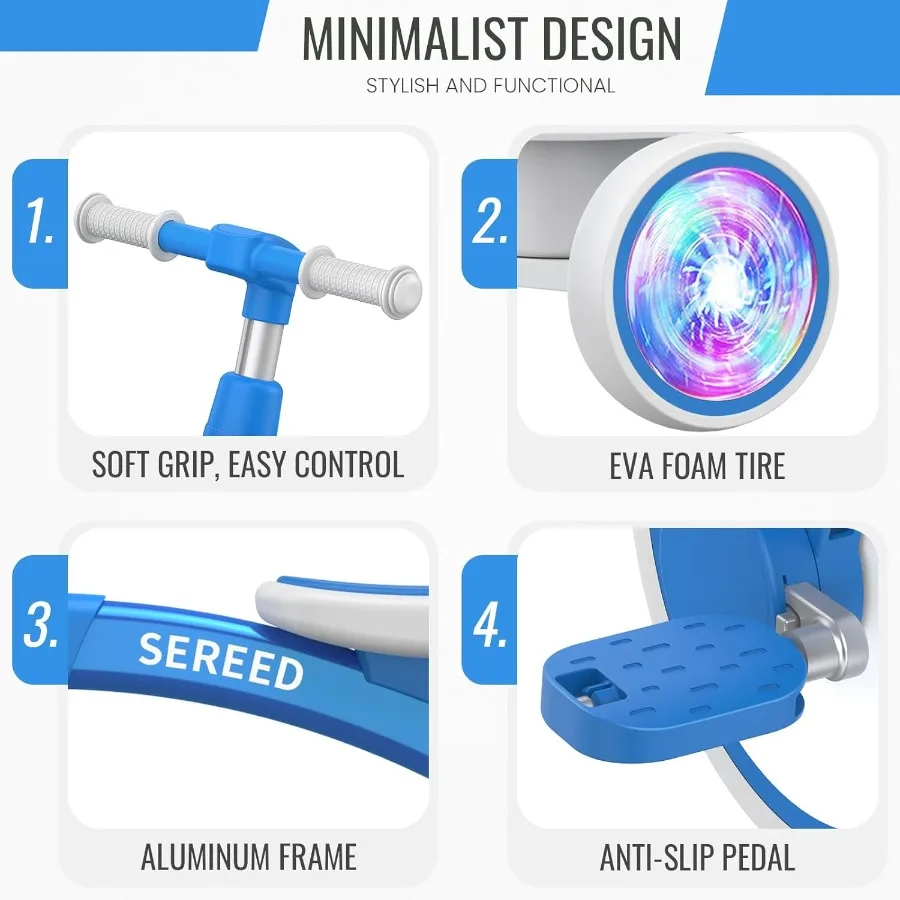 カラフルな照明付き幼児用三輪車、2～5歳の男の子と女の子向け、調節可能なシートとハンドルバー、取り外し可能なバスケット、誕生日プレゼント