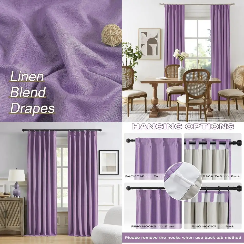 

Фиолетовые 2-панельные плотные шторы со складками и крючками для задних язычков, 40 Вт x 84 л, термоизолированные для комнат