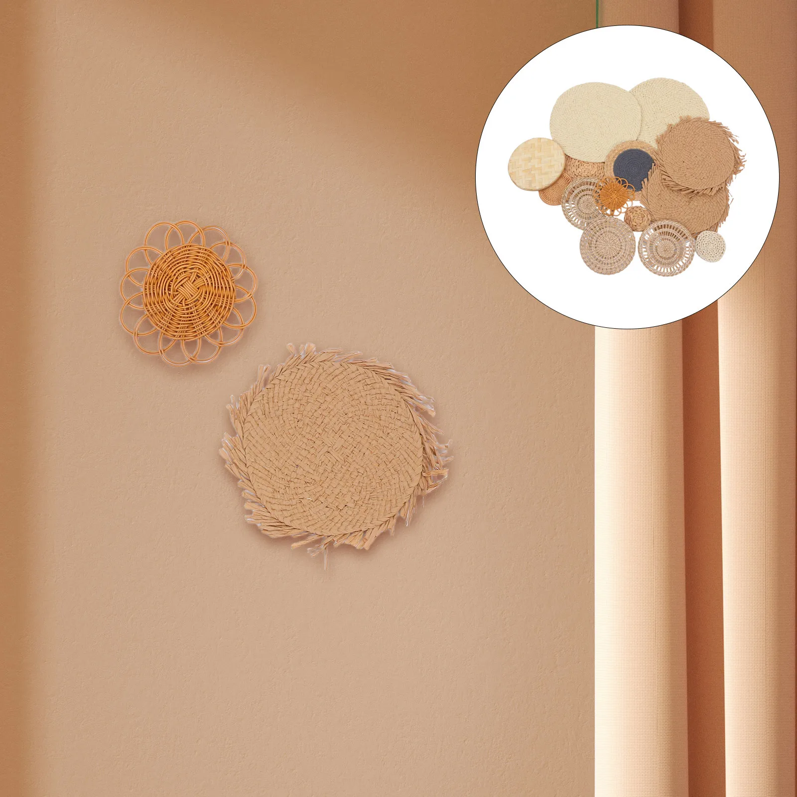 

14Pcs Handmade Woven Boho Wall Basket Decor Flat Basket Wall Hanging for Bohemian Style Living Room Bedroom Nursery