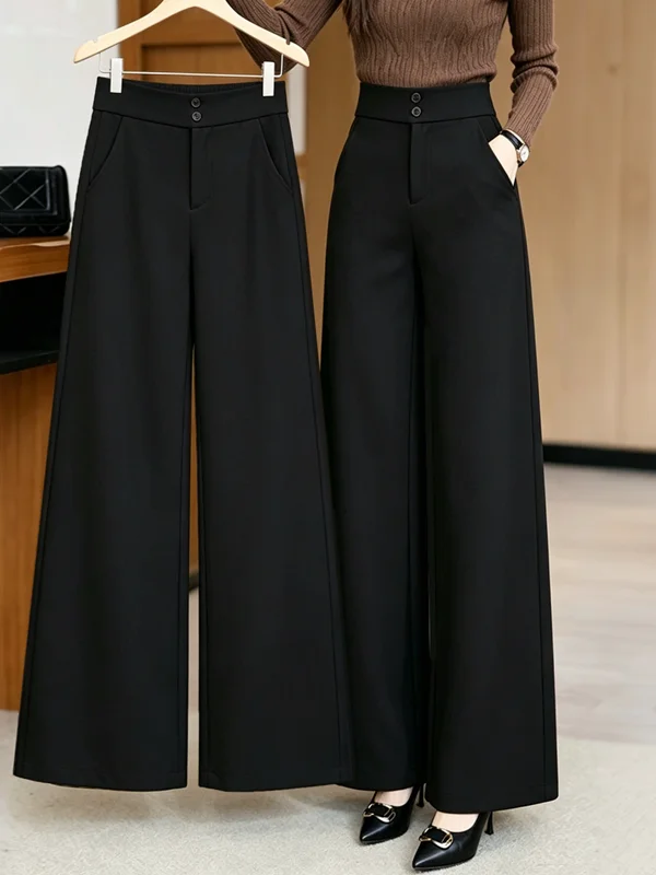 Spring Autumn Women's Slimming Wide Leg Pants High Waist Straight Cut Drapey Elastic Casual Trousers Versatile Fashionable