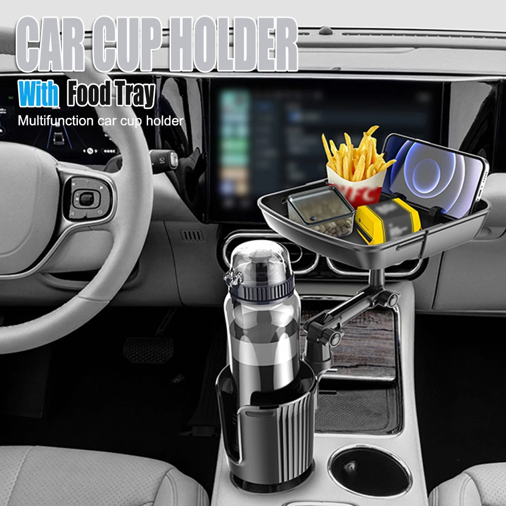 2 In 1 Car Cup Holder 360-degree Rotating Dining Tray Car Water Cup Holder Coffee Hamburger Storage Box Small Dining Table