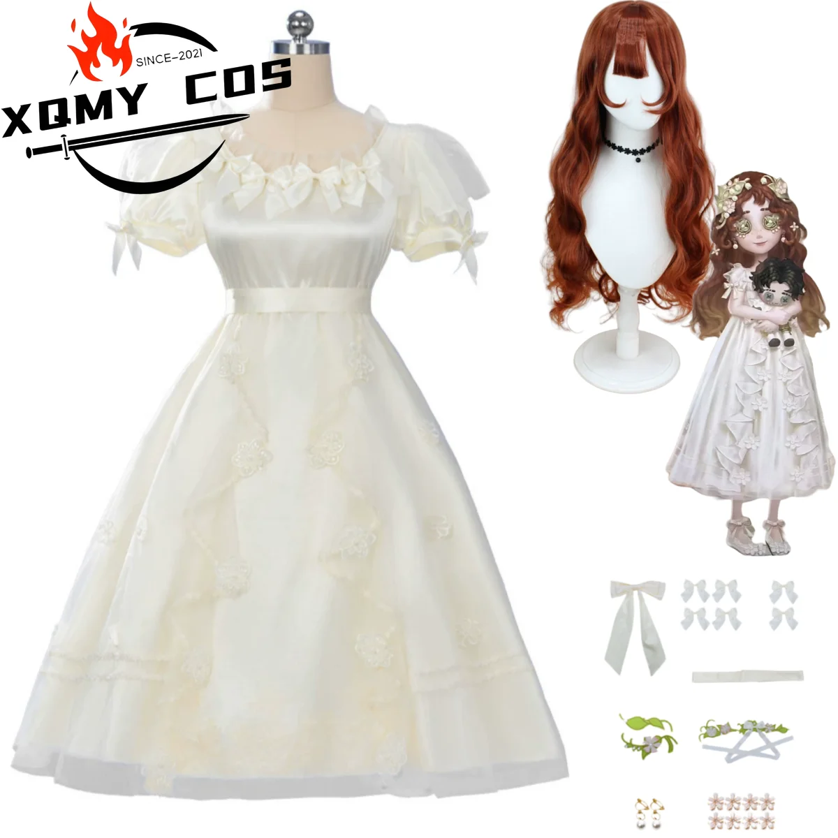 

XqGame Identity Ⅴ Memory Little Girl Eurydice Cosplay Costume Summer White Princess Dress Wig Woman Kawaii Birthday Party Suit
