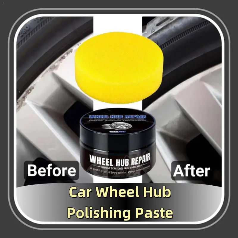 

80g Wheel Hub Polish Paste Car Wheel Scratch Removal Paste With Sponge Wheel Hub Cleaner Car Wheel Minor Scratches Repair Paste