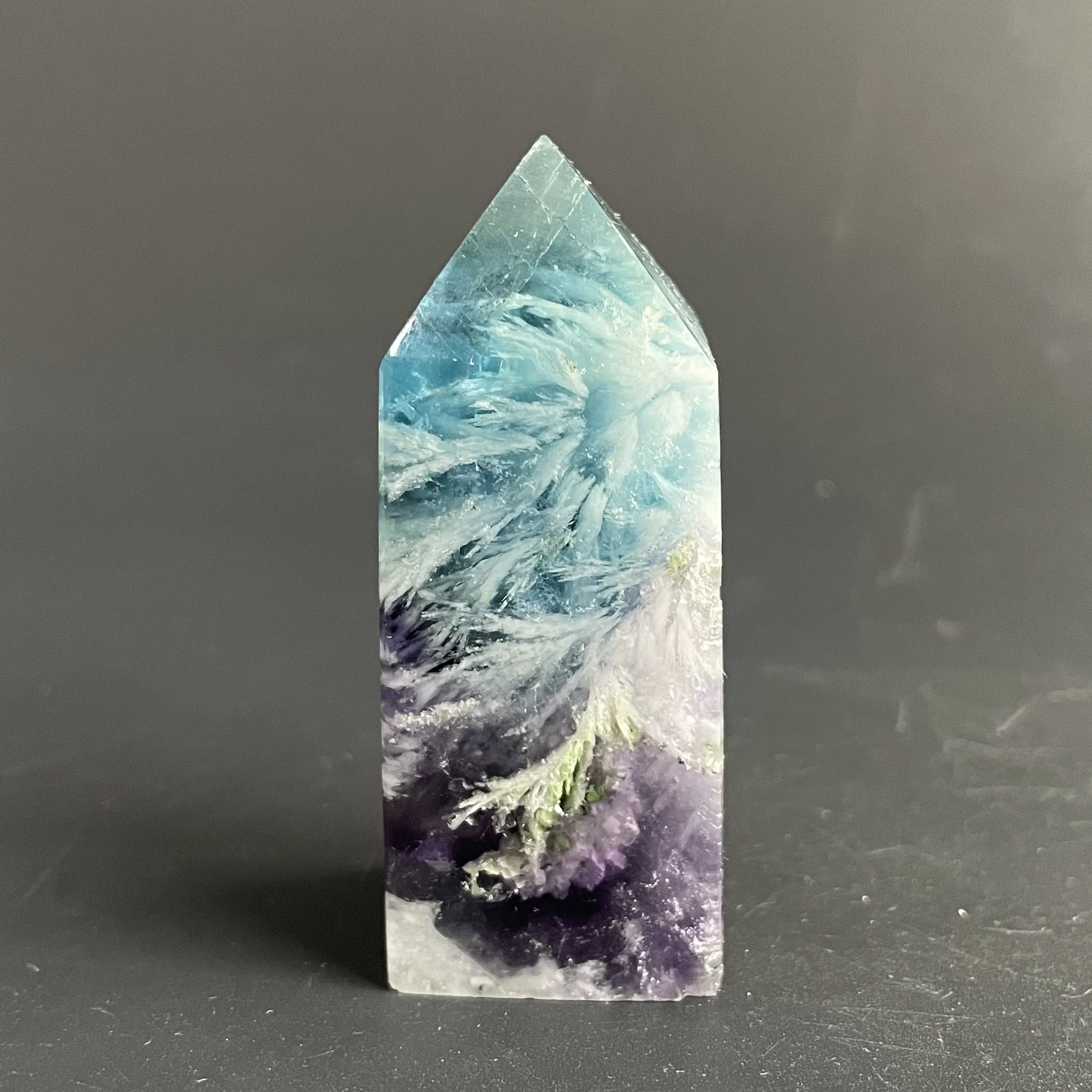 Natural Stone Feather Fluorite Tower Polished Quartz Crystal Wand Point Reiki Healing Gift Room Colorful Decor Obelisk