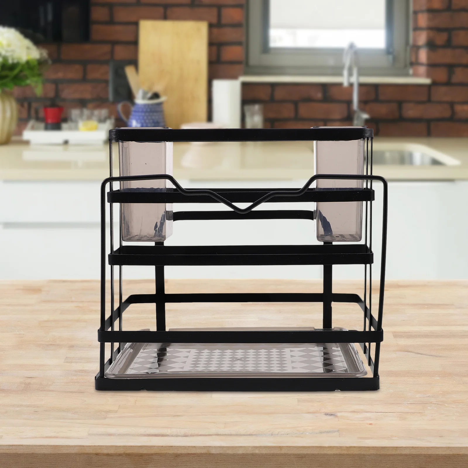 

1pcs Kitchen Storage Rack Black Carbon Steel Countertop Organizer For Knives Cutting Boards Chopsticks Utensil Holder Sink Drip