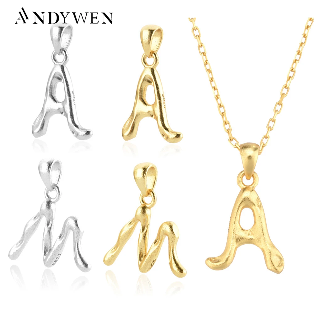 ANDYWEN 925 Sterling Silver Gold Letter A-Z Initial Alphabet Charm Women Accessories Choker Chain Necklace Making Fine Jewelry