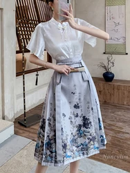 New Chinese Style Cropped Horse-Face Skirt Women's Petite Set 2024 Summer New Improved Hanfu High-End National Style Clothing