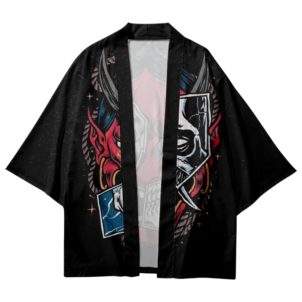 

Casual Looser Kimono Men Women Cartoon Demon Printed Beach Cardigan Japanese Yukata Clothing Harajuku Haori