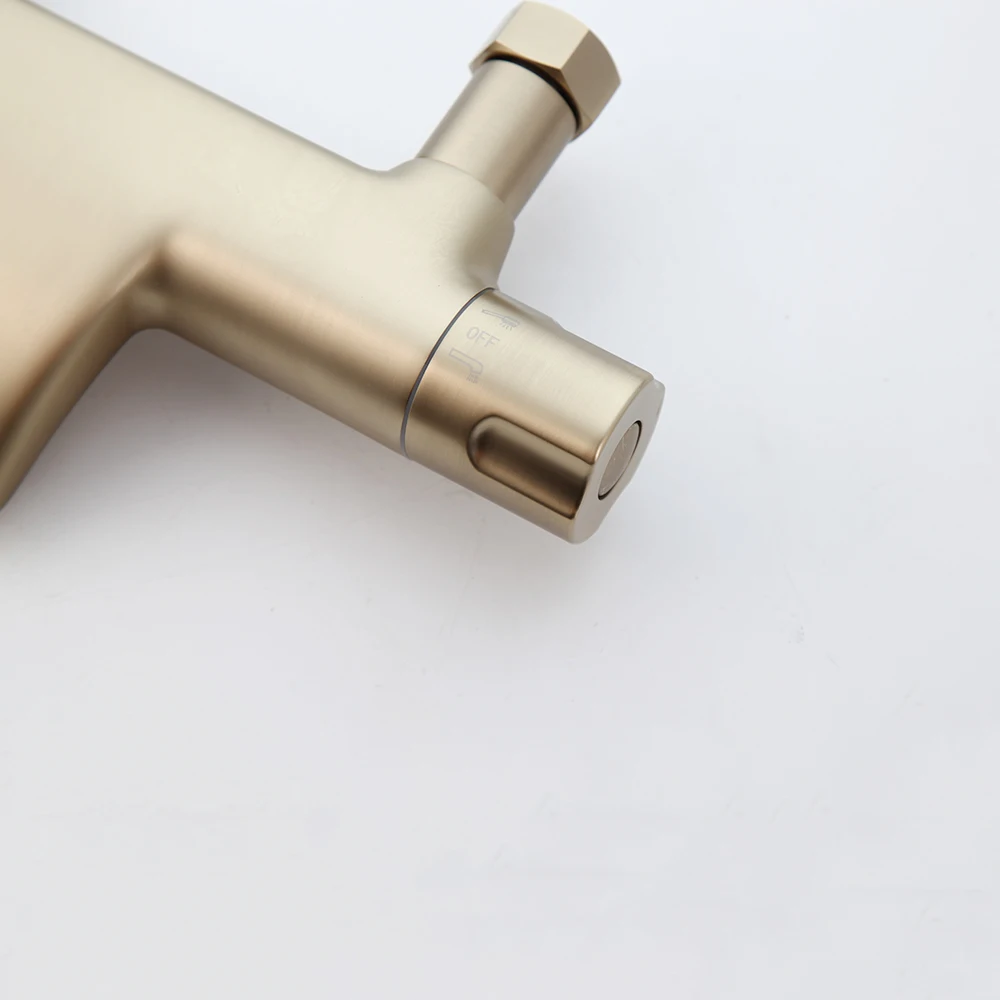 ZAPPO Brushed Gold Thermostatic Shower Set Brass Bathroom Shower System with Rainfall Head & Handheld Shower Faucet  Luxury