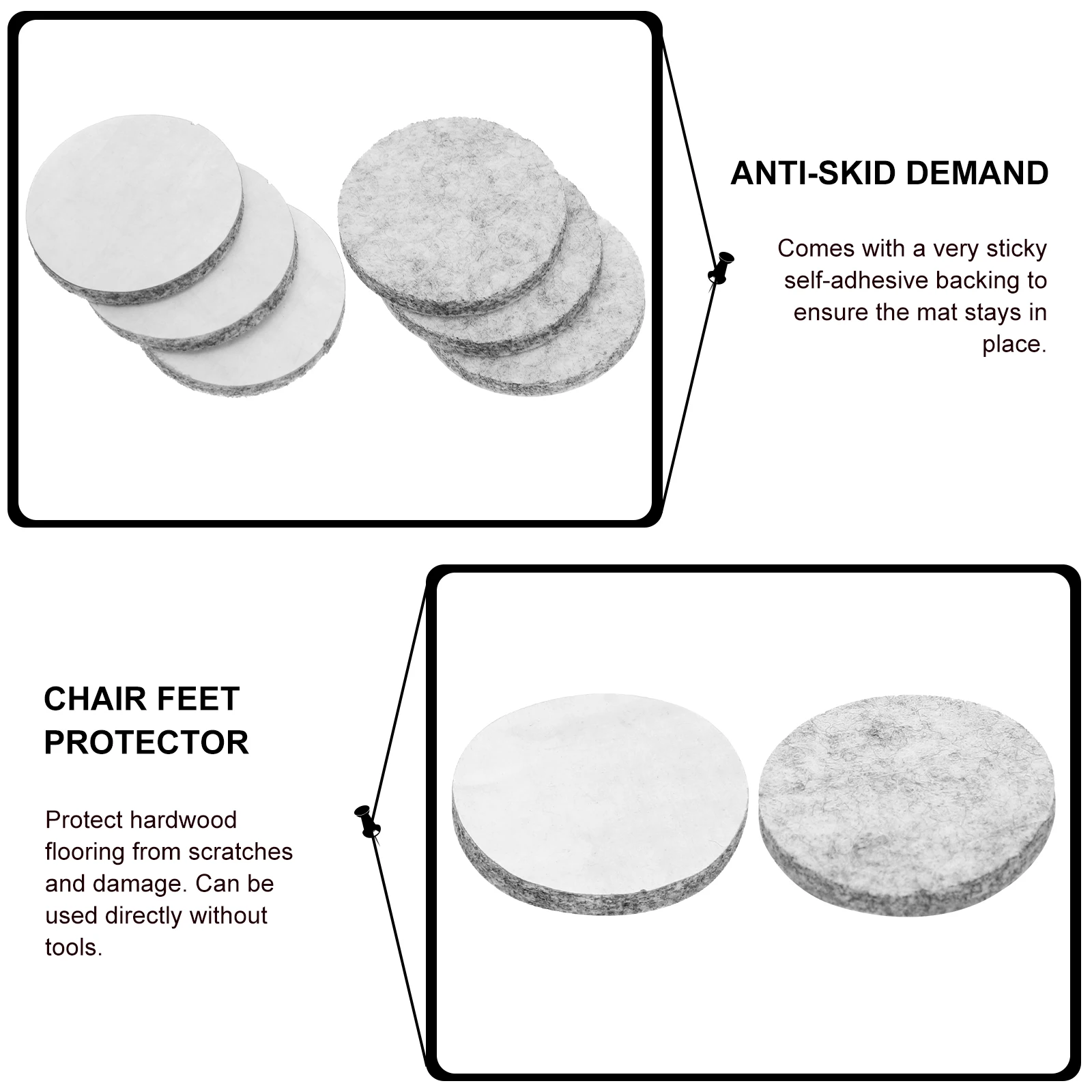 

50 Pcs Felt Anti Slip Furniture Pads Adhesive Backing Chair Floor Protectors Hardwood Furniture Legs Black Pads