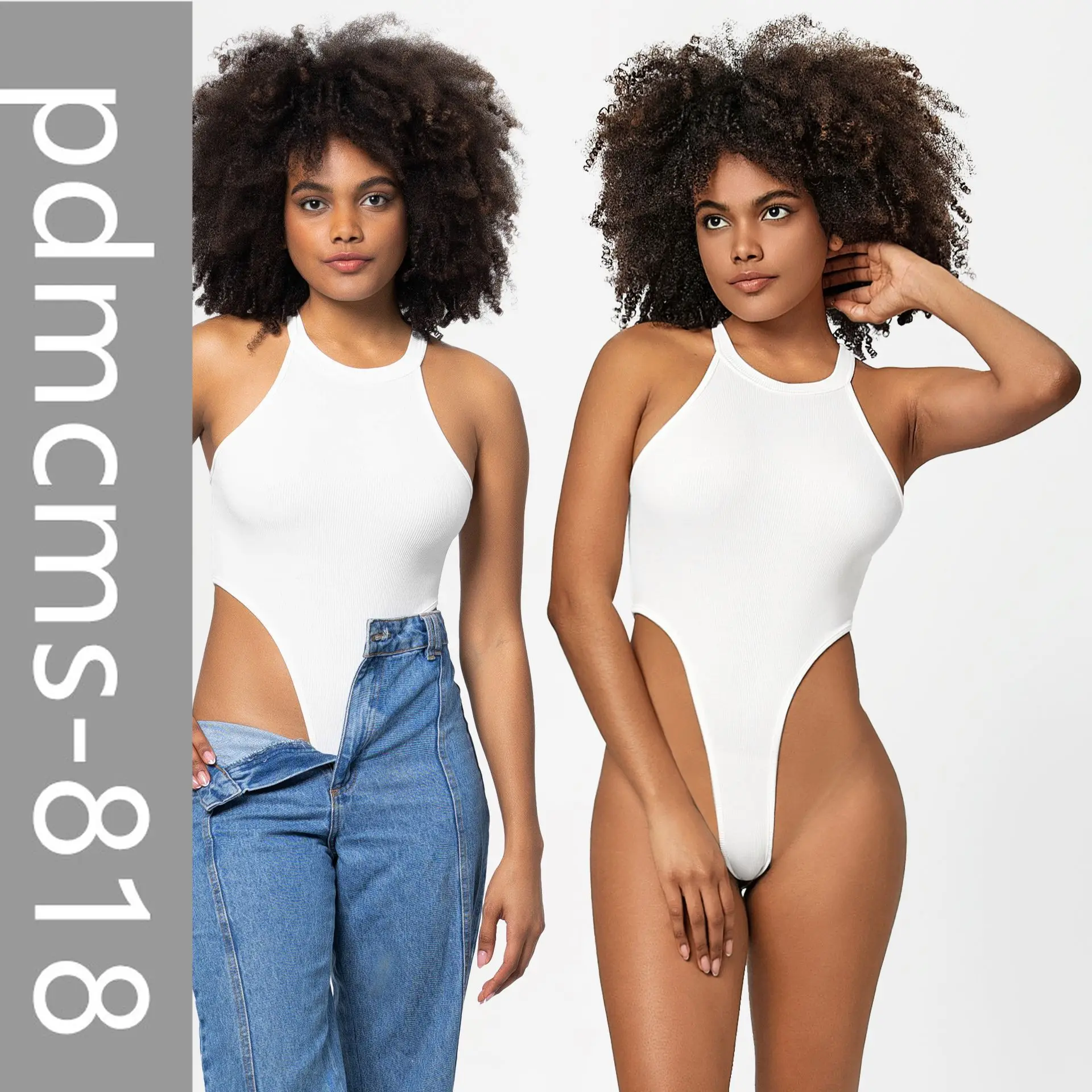 

Новинка 2025, европейская и американская женская одежда, однотонный комбинезон, женский сексуальный комбинезон с высокой вилкой, Т-образные стринги, плотная нить, шея, один пир