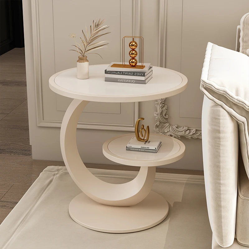 

Cream wind rock slab sofa side a few light luxury high-end double-layer round living room corner a few simple modern