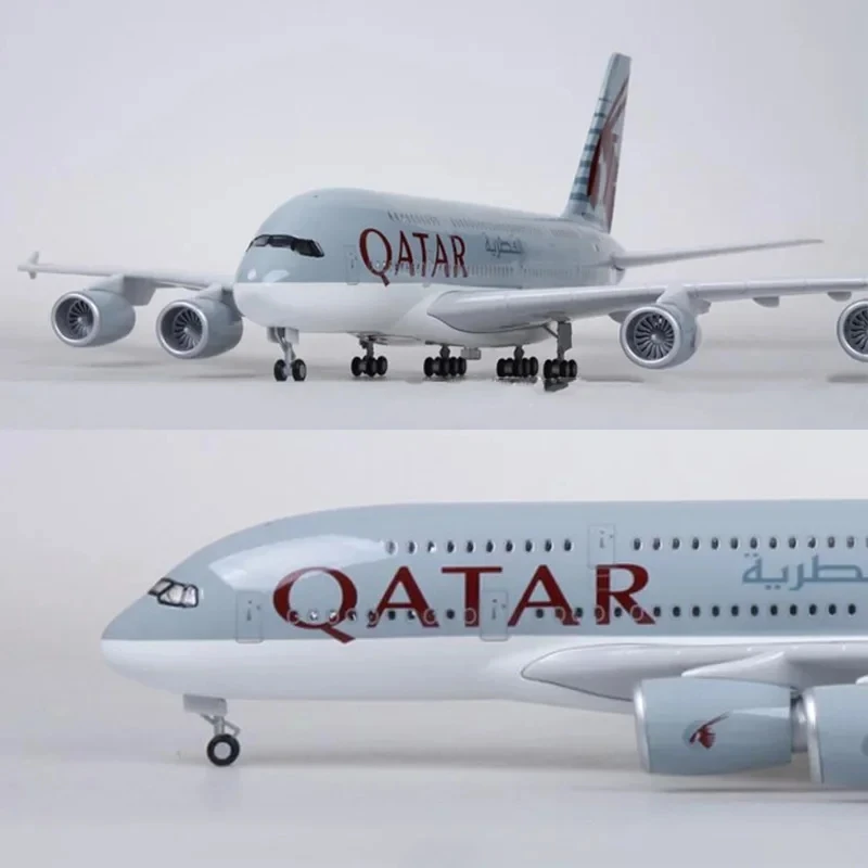 Qatar Airways 47cm 1/160 Scale Airbus A380 Aircraft Model With Light & Wheel Diecast Airplanes For Collection Display Or Gifts