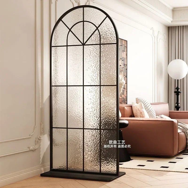 French movable Changhong glass partition, light luxury, no punching, opposite the entrance, water ripple arch screen