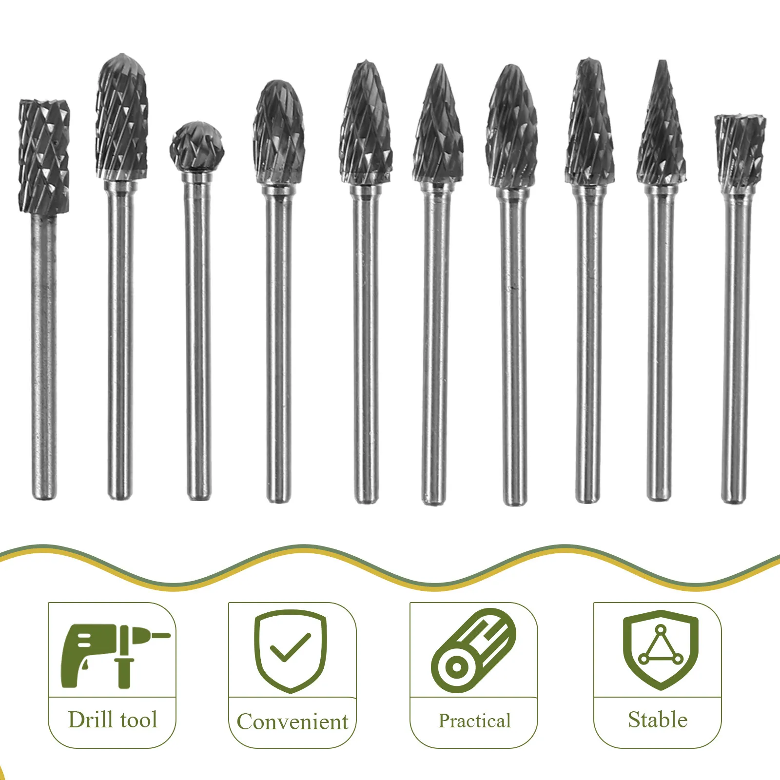 10Pcs Tungsten Steel Grinder Bits Assorted Sizes for Metalworking Woodworking Polishing Deburring Rotary Files Die Grinder - view 2