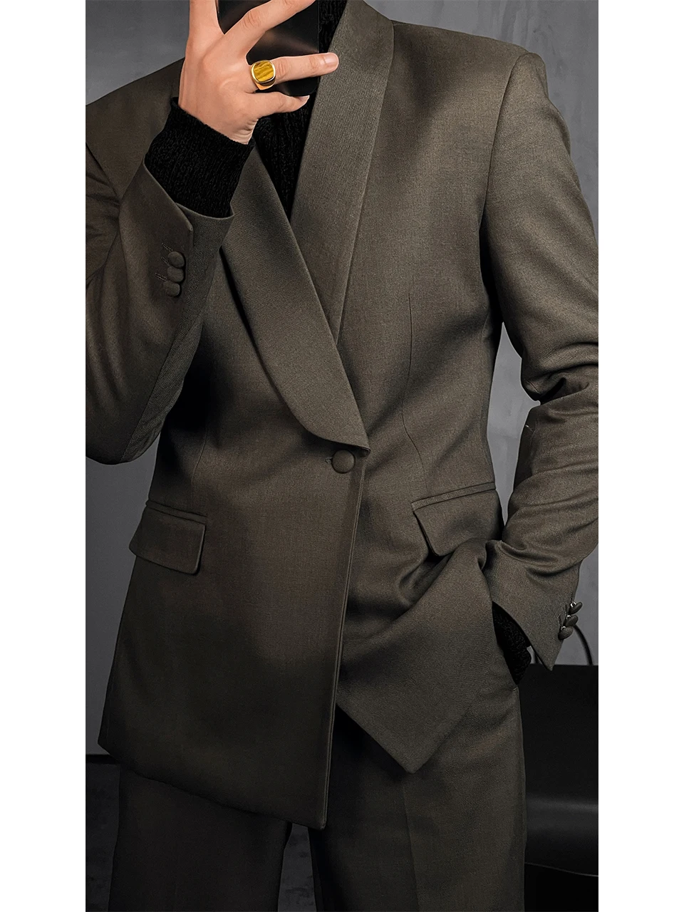 

Suit pants suit men's solid color high-end retro slim fit fashion versatile spring and autumn new trend light luxury silhouette