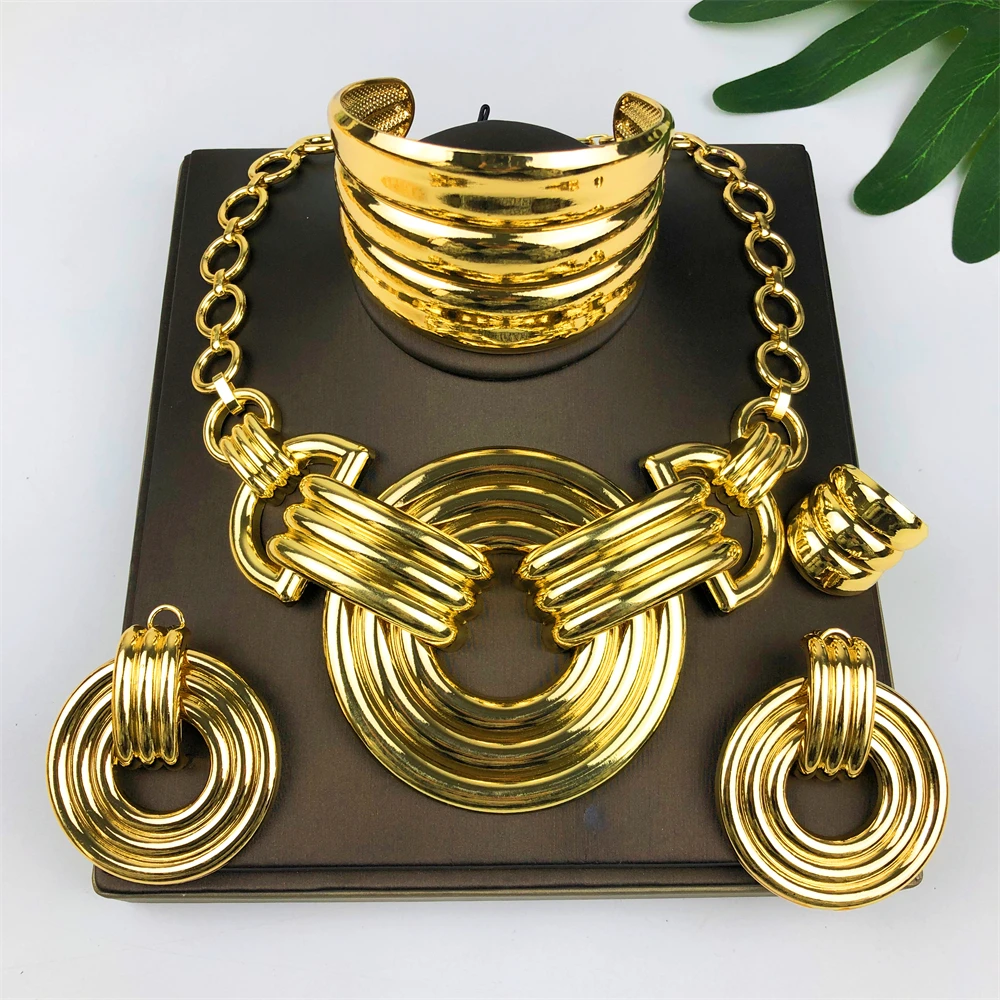 

2025 New Chunky Jewelry Set Africal Dubai 18K Gold Plated Irregular Statement Women Jewelry For Party Accessories