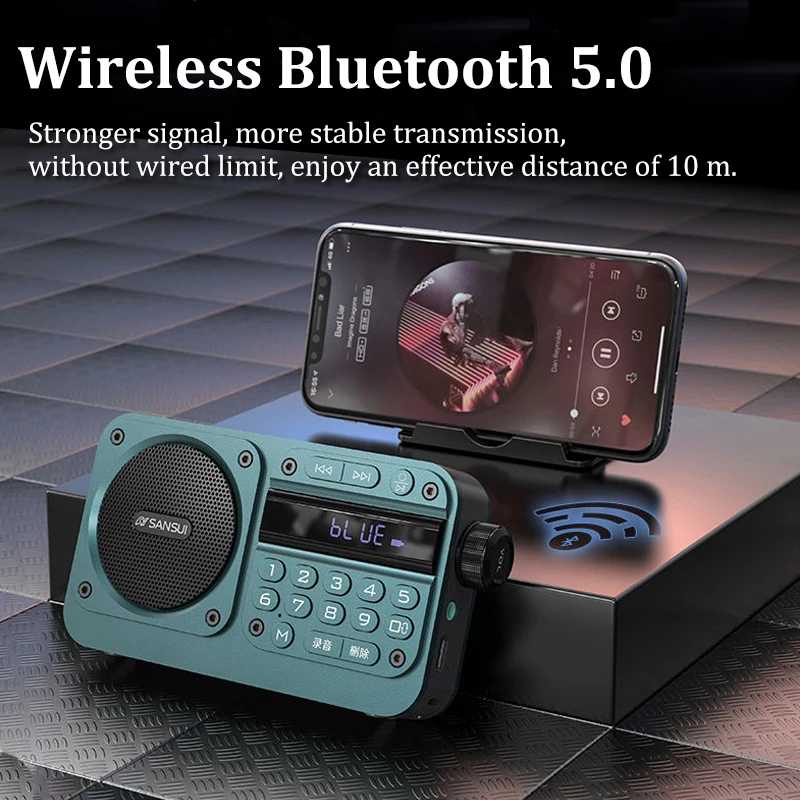 Portable FM Radio Mini FM Radios Receiver Outdoor Bluetooth Speaker TF Card USB Headphones MP3 Music Player Recorder 70-108MHZ