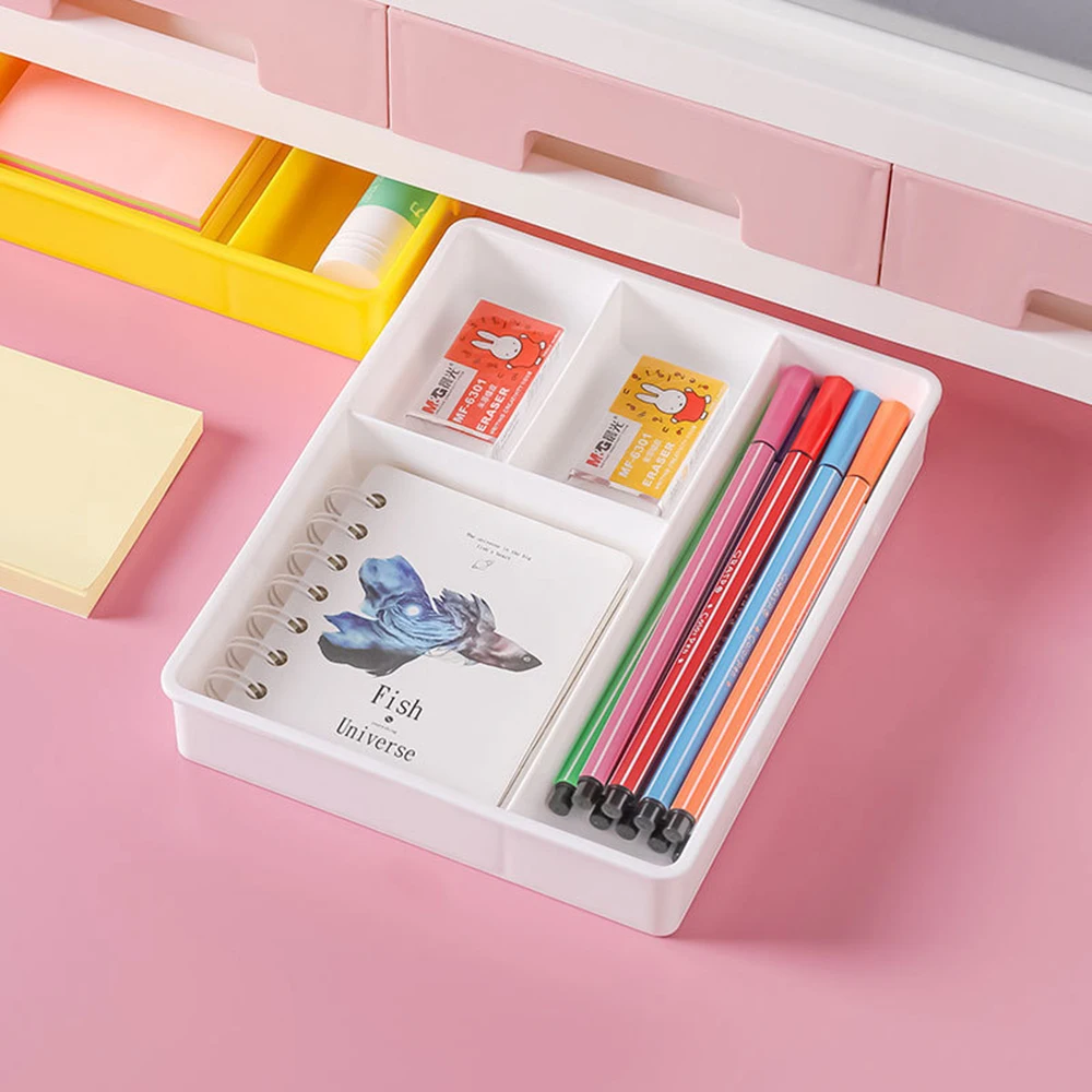 Desk Drawer Organizer Case 4 Grids Plastic Sundries Stationery Storage Box Home Office Drawer Divider Cosmetics Container