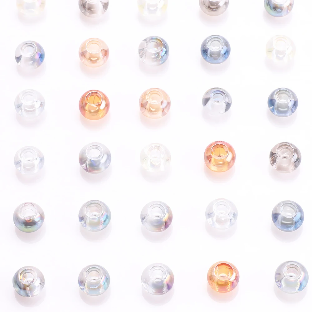 20 Pcs 10X14MM Plating Crystal Glass Beads Big Hole Spacer Round Spacer Crafts Jewelry Material Making Bracelets Accessories