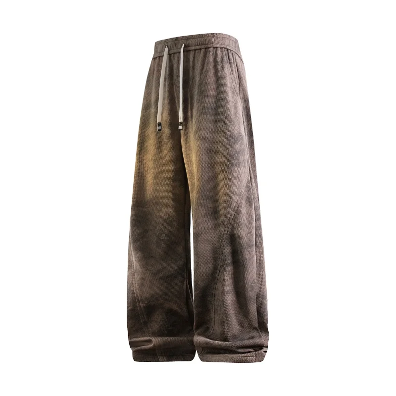 2026 Spring Summer Men Tie-Dye Pants Men Casual Loose Pants Male Trendy Straight Trousers Man Vintage Black Cargo Pants