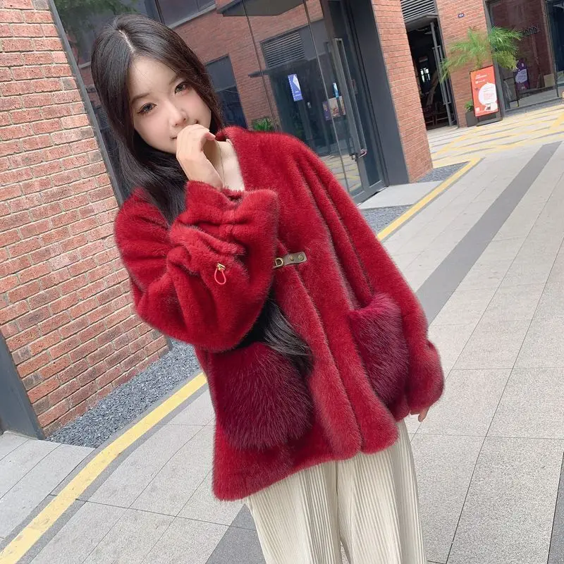 Haining 2024 Autumn And Winter New Korean Version Short Jacket Imitating Mink Women's Integrated With Western Style F, Thick