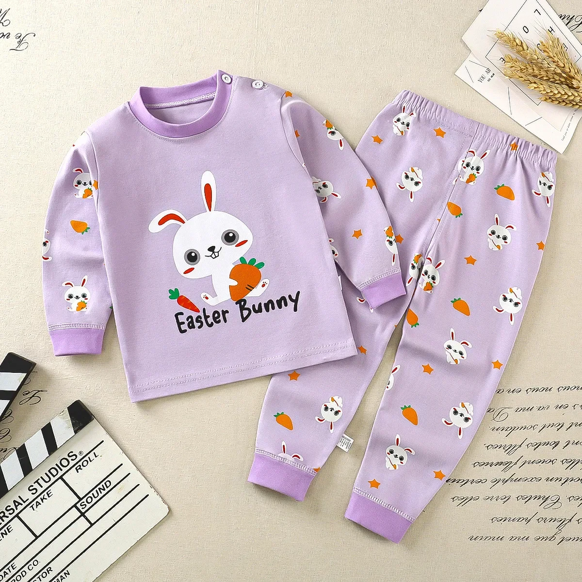 Baumwoll-Unterwäsche-Set für Kleinkinder Jungen mit Bären-Schriftmuster, Langarm-Oberteil und Hose, Schlafanzug-Set für Kinder – Detail 2