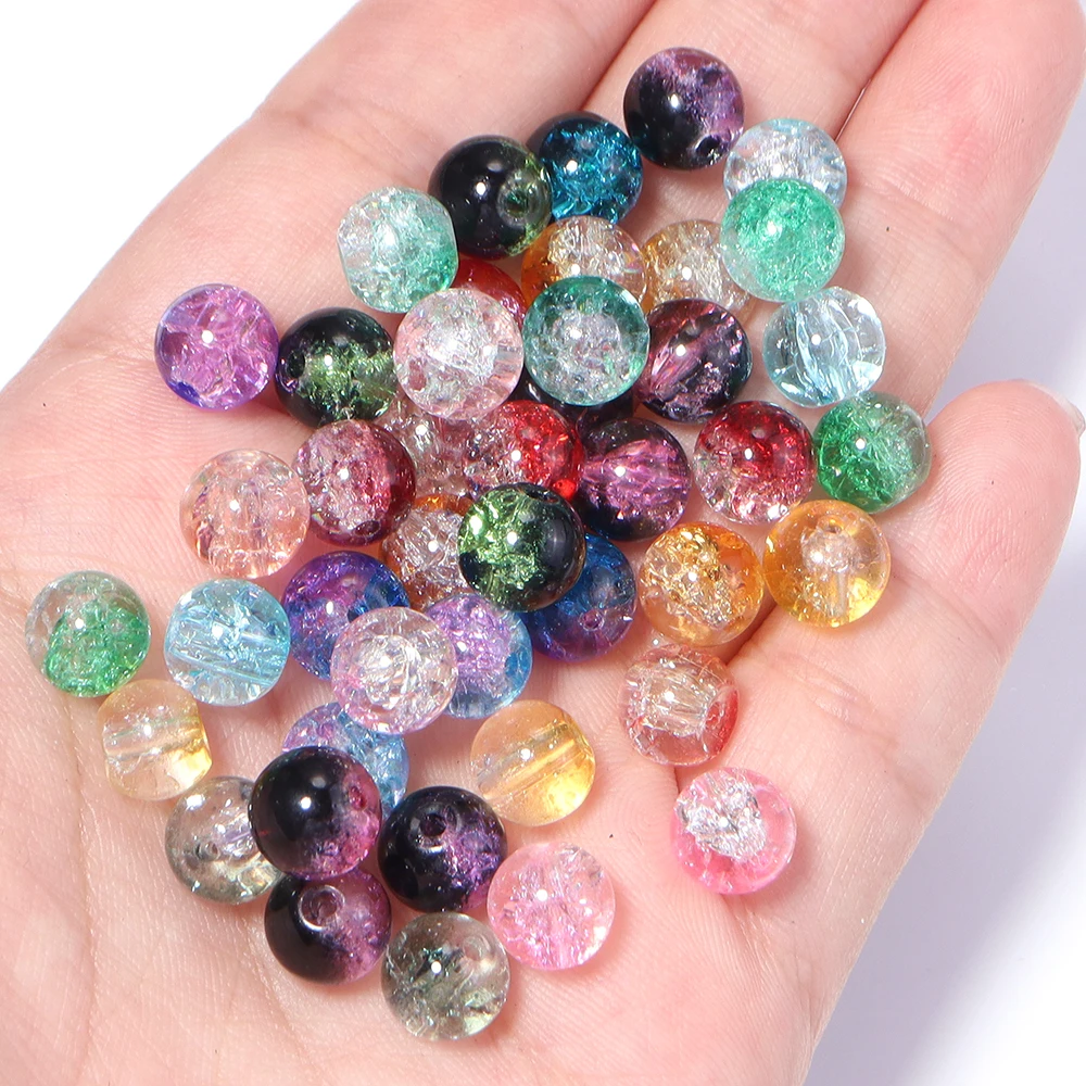 50 Stück/Lot 8mm bunte, geknitterte Blumen-Glasperlen, runde Kristall-Abstandshalterperlen für die Schmuckherstellung, DIY-Halskette, Armband – Detail 3